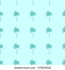 Seamless pattern with palm tree aquamarine on a light blue background.