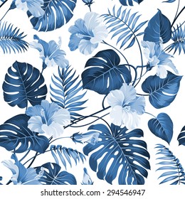 Seamless pattern of a palm tree branch. Vector illustration.
