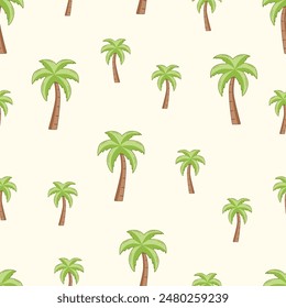 Seamless pattern Palm tree cartoon icon. Vector illustration, background tropical plant.
