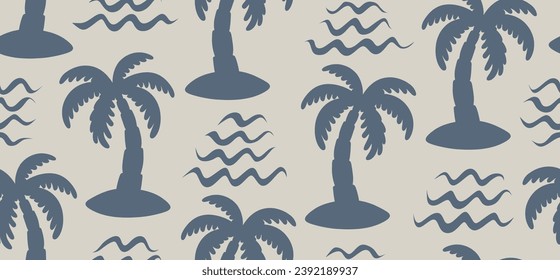 Seamless pattern palm tree with doodle style. 