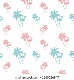 Seamless pattern of palm tree and flamingo design. Trendy tropical pattern design. pink and blue pattern for background