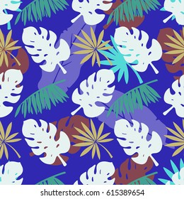 Seamless pattern with palm tree leaves, branches. Natural background. Summer print, wallpaper