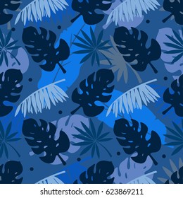 Seamless pattern with palm tree leaves, branches. Natural background. Summer print, wallpaper
