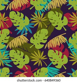 Seamless pattern with palm tree leaves, branches. Natural background. Summer print, wallpaper