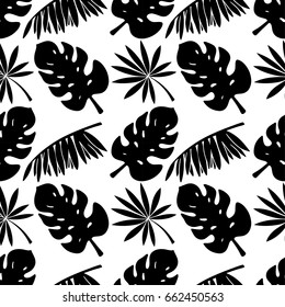 Seamless pattern with palm tree leaves. Natural background. Summer print, wallpaper