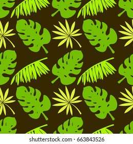 Seamless pattern with palm tree leaves. Natural background. Summer print, wallpaper