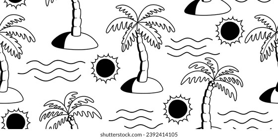 Seamless pattern Palm tree vector coconut tree hand drawn.