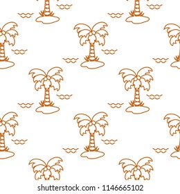Seamless pattern with palm trees, coconuts and waves. Design for postcard, invitation, banner.