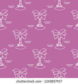 Seamless pattern with palm trees, coconuts and waves. Design for postcard, invitation, banner.