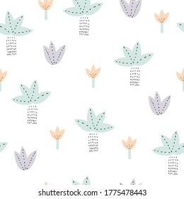 Seamless pattern with palm trees. Cute childish print. Vector hand drawn illustration.