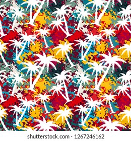 Seamless pattern with palm trees. Grunge print. Background texture, Fabric design
