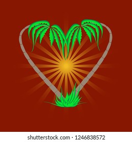 seamless pattern palm trees on a red sunset background  