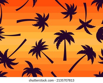 Seamless pattern with palm trees on a colorful striped background. Summer time, tropical pattern. Design for printing banners, posters and promotional items. Vector illustration