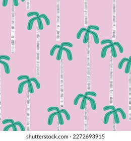 Seamless pattern with palm trees on pink background. Tropical print. Vector hand drawn illustration.