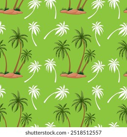 Seamless pattern with palm trees on green background