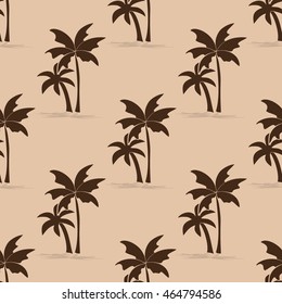 Seamless pattern with palm trees on a beige background. Vector illustration