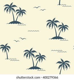 Seamless pattern with palm trees and seagulls