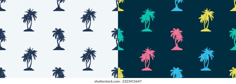 Seamless pattern with palm trees. Set of summer seamless backgrounds with tropical palm trees. Graphic design for textile, t-shirt and apparel print and other. Vector illustration.