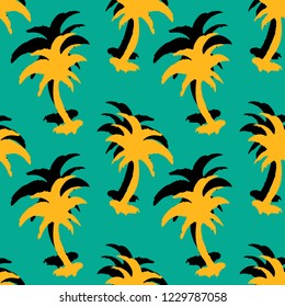 Seamless pattern with palm trees silhouettes. Hawaiian background