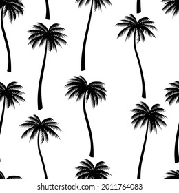 Seamless pattern palm trees silhouettes black vector illustration