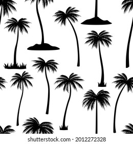 Seamless pattern palm trees silhouettes black vector illustration