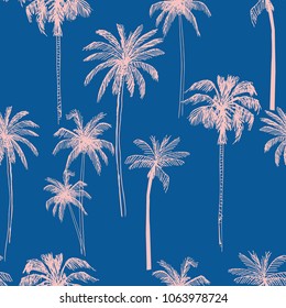 Seamless pattern with palm trees sketches