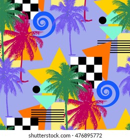 seamless pattern - palm trees in the style of pop art and Memphis style