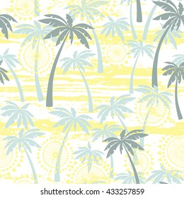 Seamless pattern with palm trees. Tropical vector background.