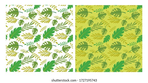 Seamless pattern of palm and tropical leaves, vector illustration.