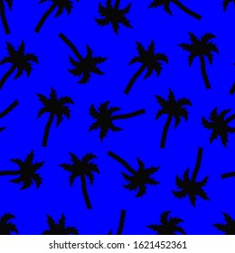 Seamless pattern with palms. Black and blue. Vector illustration.