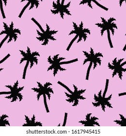 Seamless pattern with palms. Black and pink. Vector illustration.