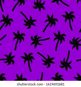 Seamless pattern with palms. Black and purple. Vector illustration.