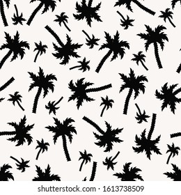 Seamless pattern with palms. Black and white vector illustration.