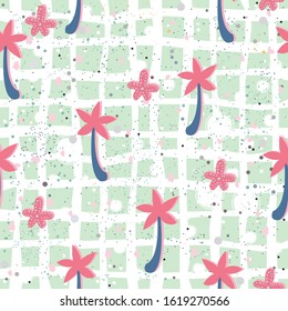 Seamless pattern with palms on sandy surface. Vector Illustration