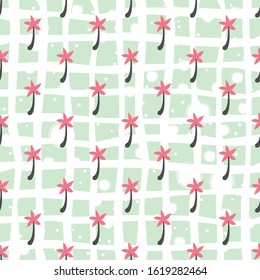 Seamless pattern with palms. Polka dot style. Vector Illustration