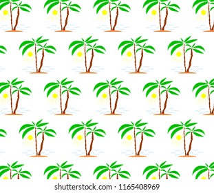 seamless pattern of palms with sun. Single, vector images. As template for gift paper, package products. As print for tablecloth. clothes.