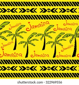 Seamless pattern with palms and text. Vector illustration