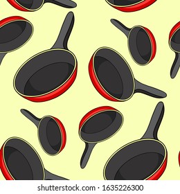 seamless pattern pan with handle for frying products vector illustration
