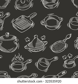 Seamless pattern with pan and skillet.