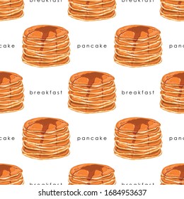 Seamless pattern with pancakes and honey. Delicious pancakes for breakfast. Wallpaper, print, packaging, paper, textile design. Vector illustration.