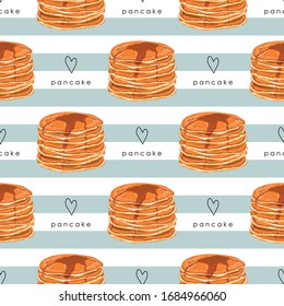 Seamless pattern with pancakes and honey. Delicious pancakes for breakfast. Wallpaper, print, packaging, paper, textile design. Vector illustration.