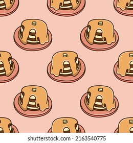 Seamless pattern with pancakes on a plate doodle vector