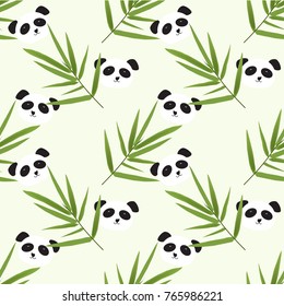 Seamless pattern with panda ,bamboo leaves vector illustration,