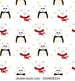 Seamless pattern with panda and bear. Art for children illustration, holiday packing.