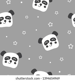 Seamless pattern with panda bear cute funny face. Vector