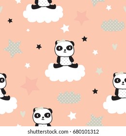 seamless pattern with panda bear, cute cartoon panda bear, bedding pattern for kids, wrapping paper, vector textile fabric print