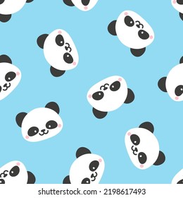 Seamless pattern with panda bear heads
