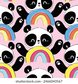 Seamless Pattern panda bear and rainbow, trend kids pattern