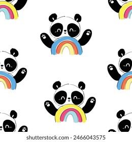 Seamless Pattern panda bear and rainbow, trend kids pattern