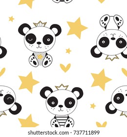 seamless pattern with panda bear vector illustration